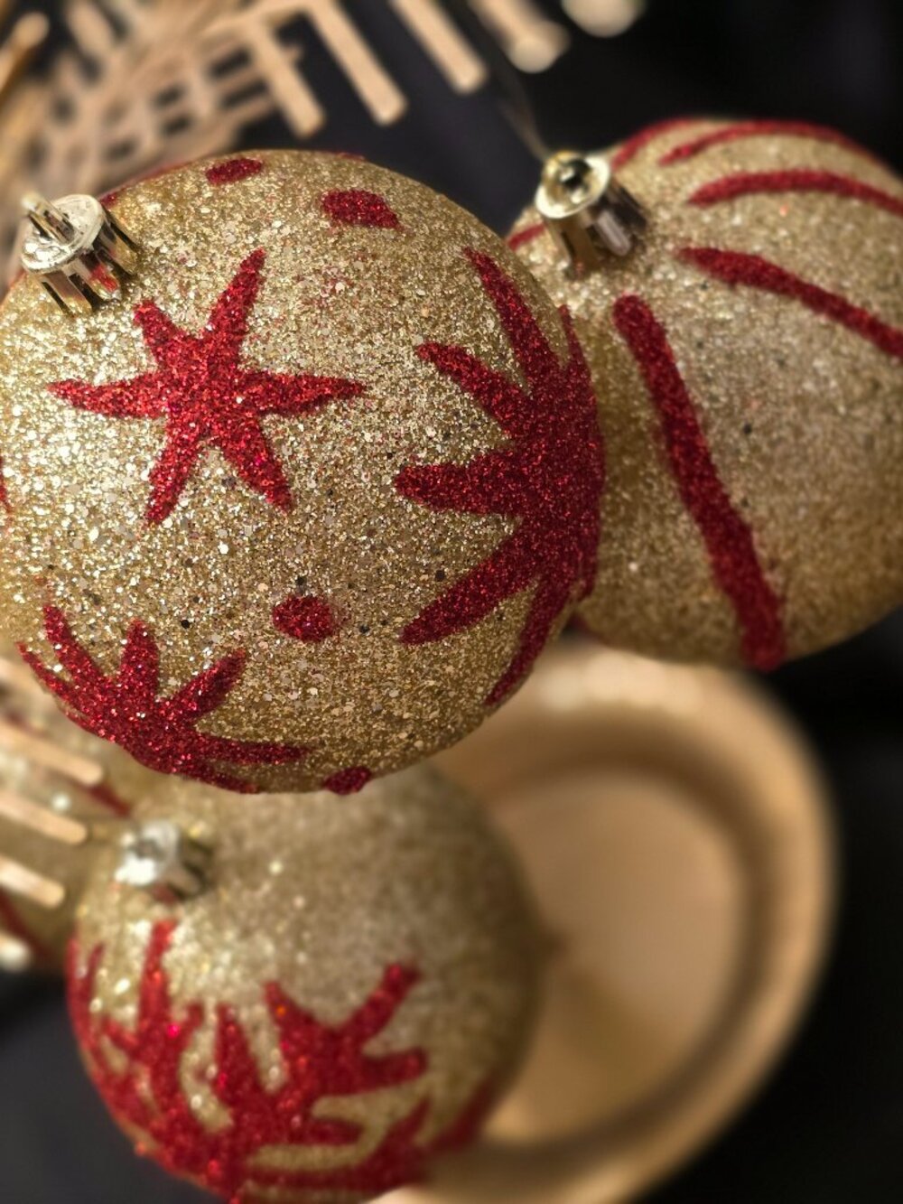Handmade Gold & Red Christmas Ornaments